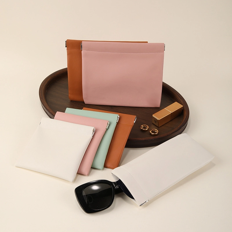 custom PU leather squeeze pocket jewelry pouch