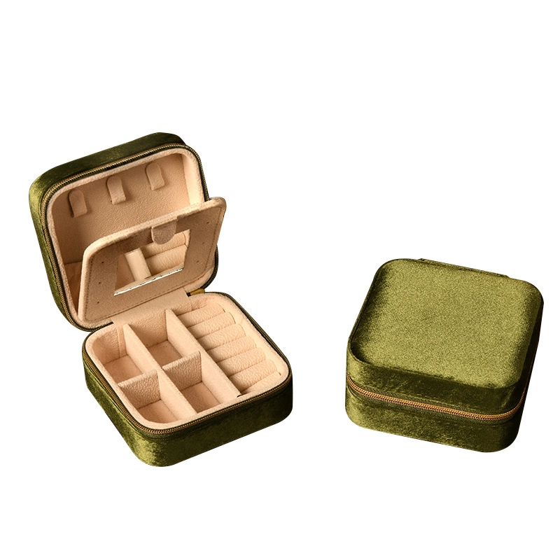 custom square velvet jewelry box with mirror